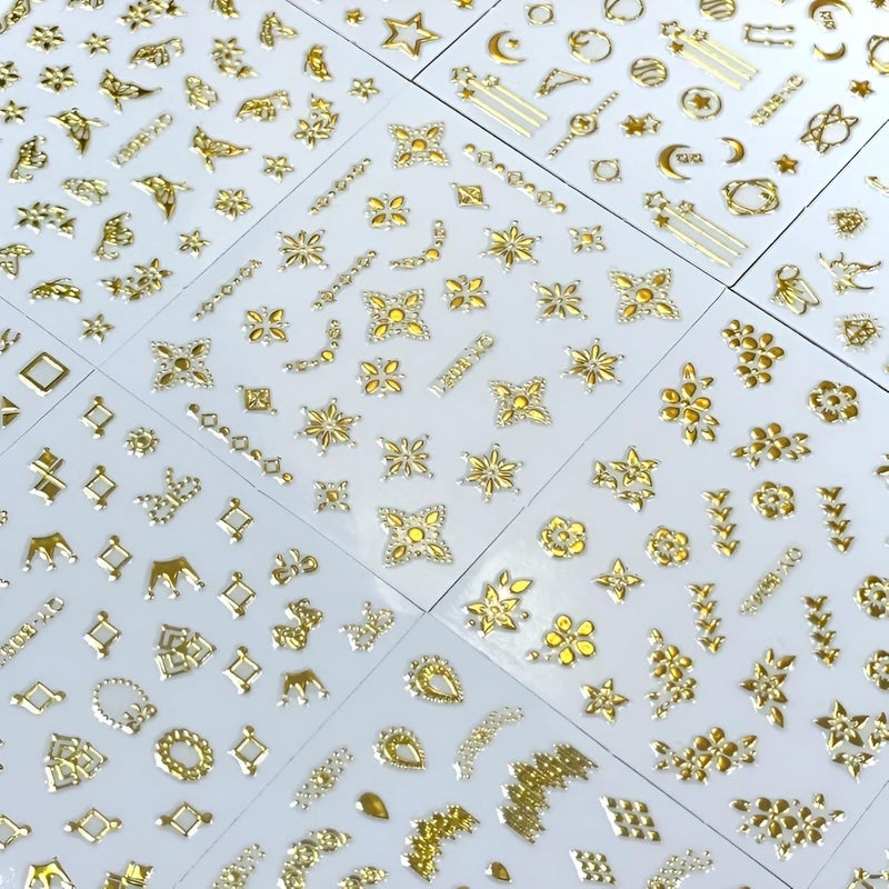 SPLOCUDU 30 Sheets Gold Nail Art Stickers Gold Flower Butterfly Nail Stickers Star Line Self-Adhesive Nail Decals Acrylic Nails DIY Design Nail Supplies for Women and Girls - Image 4